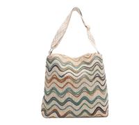 Xjdzineq Sac seau en toile avec large sangle pour femme, sac à bandoulière tendance vintage à rayures colorées pour divers besoins, blanc, Without pendant