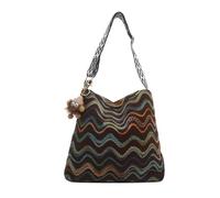 Xjdzineq Sac seau en toile avec large sangle pour femme, sac à bandoulière tendance vintage à rayures colorées pour divers besoins, café, Without pendant