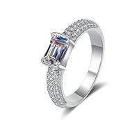 XJEIVJIC Anneaux pour femmes, anneau d'amitié pour les femmes avec 1ct Moisanite Square à moitié de l'éternité