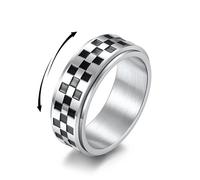 XJEIVJIC Bandes à damier Déclaration anneau doigt noir blanc sonneries en acier à damier en rotation rotatif fidget fidget anneau de pointeur Comfort Fit de mariage couple pour femmes hommes