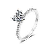 XJEIVJIC Bands de mariage simples pour les femmes, réconforter les anneaux pour les femmes avec du coeur de Zirconia Moisanite/Cubic