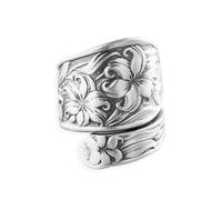XJEIVJIC Boho Lily Flower Vintage cuillère d'anneau pour les femmes ouvertes sculpture des fleurs victoriennes déclaration de mariage floral oxydé cadeau d'anniversaire de la fête des mères