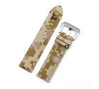 XJEIVJIC Camouflage Pattern Leather Watch Strap Band 20mm 22mm Camo Canvas Ballistic Nylon Quick Release Watchband Lasting (Band Color : Beige Silver Buckle, Band Width : 22mm)