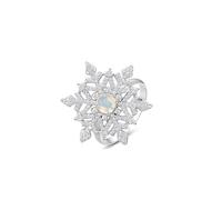 XJEIVJIC Crystal Snowflake Anneaux ouverts Moonstone Moon Stacking Winter Wedding Party Déclaration de doigt Rings Cumbic Zirconia Coron de pouce