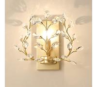 XJEIVJIC Crystal Wall Lights Scon for Bedroom,Retro Minimalist Style Porch Wall Lamp,Metal Wall Lighting Fixtures for Interior Hallways，Gold