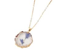 XJEIVJIC JZWCHQ Fleurs pressées séchées pour Femmes et Filles, Fleurs séchées Collier Pendentif Cercle irrégulier Fleur Fraîche conservée, Collier Ne m'oubliez pas, Fleur pressée
