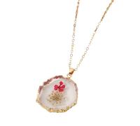 XJEIVJIC JZWCHQ Fleurs pressées séchées pour Femmes et Filles, Fleurs séchées Collier Pendentif Cercle irrégulier Fleur Fraîche conservée, Collier Ne m'oubliez pas, Fleur pressée