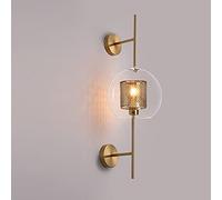 XJEIVJIC - Modern Wall Lamp Sconce Beside Bedroom Glass Ball LED E27 Wall Lights Fixtures Iron Pair Sucker V-intage Indoor Wandlamp Lighting Bathroom Mirror Stair Light,Home Lighting