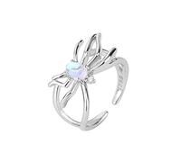 XJEIVJIC Moonstone Spider Open Statement Anneaux Crystal AjustiNable Eternity Wedding Open Ring Fashion Donny For Women Men Halloween Cocktail Biker
