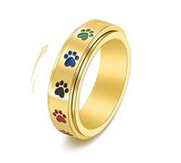 XJEIVJIC Stainless Steel Paw Print Spinner Ring for Anxiety Fidget Rings Relieving Stress Rotate Freely Cute Animal Enameled Engagement Wedding Band Gift for Women Men Birthday Christmas Anniversary