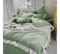 XJHTJA Parure de Lit 140X200 à Volants Verte,Style Princesse Française Romantique,Housse de Couette 140X200 à Volants,Style Ferme Uni,Facile d'entretien en Microfibre,Bohème avec Fermeture Éclair