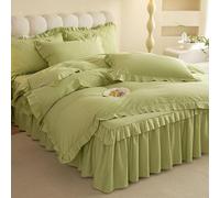 XJHTJA Parure de Lit 140X200 Luxueuse à Volants Verts pour Adultes en fants et Adolescents,Style Shabby Chic Rétro,Parure de Lit 140X200 Confortable en Microfibre avec Taies d'oreiller