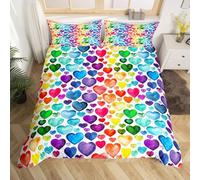 XJHTJA Parure de lit 240X220 avec Housse de Couette 240X220 et Cœurs Arc-en-Ciel pour Femmes,Filles et Adolescentes - Housse de Couette 240X220 à Imprimé Pierres Précieuses et Cœurs d'amour Colorés -