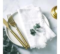 XJHWD 50 pièces 42x42 cm Sets de Table rustiques en Gaze de Coton, Ensemble de Serviettes à Franges Douces, Serviettes en étamine Chic pour Manger, événements, Divertissement, Marron Clair