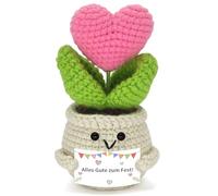 XJIANFU Un cadeau pour la mère/partenaire, grand-mère - Une fleur en forme de cœur tricotée avec un message de félicitations, comme cadeau d'anniversaire pour la mère, la partenaire ou la grand-mère