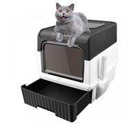 XJING-Bac à litière avec 1 tiroir de désodorisant pour chats Très grand bac à litière fermé en PP avec pelle (49*37*35 cm)