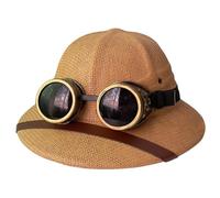 XJKLBYQ Casque de Paille, Chapeau de Soleil Pith, Chapeau l'armée Guerre du Vietnam avec Lunettes, Casquette mineurs Jungle à Bord Large Classique pour plages, Parcs, Camping, randonnée (Kaki)