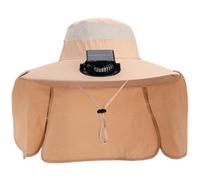 XJKLBYQ Chapeau de à Bord Large avec 2 Ventilateurs, Chapeau de pêche Charge USB à Courant extérieur, Refroidissement réglable avec Rabat Cou Amovible pour Hommes Femmes (Kaki)