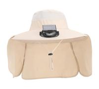 XJKLBYQ Chapeau de à Bord Large avec 2 ventils, Chapeau de pêche à Charge USB Puissance en Plein air, Refroidissement réglable avec Rabat Cou Amovible pour Hommes Femmes (Beige)