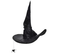 XJKLBYQ Chapeau de sorcière pour les femmes, chapeau de sorcier from que ruché avec décor d'araignée, rosée pliable à bord noire magique fou costume, cosplay, fête d'Halloween, costume