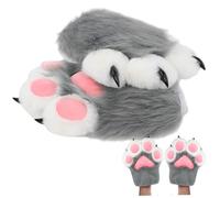 XJKLBYQ Cosplay Fursuit Paw Gants, 1 paire Pares Fursuit PAWS SIMULATION MIGNE SOFT FURRY PLUSH CAT PAW GLANTS AVEC BB COSTUME ACCESSOIRES POUR COSPlay Party Ball, Gray