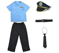 XJKLBYQ Costume de police de 5pcs / set, costume policier en polyester doux pour garçons, agent d'enfants, uniforme flic pour enfants avec accessoires pour la fête cosplay, M, flic
