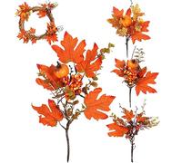 XJKLBYQ Faux Chèques Floraux d'automne avec des citrouilles, des Feuilles d'érable, cônes de pin et Baies, 4pcs de Thanksgiving Centoror Decor pour la Table, la Couronne et Les Arrangements Maison