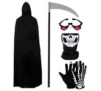 XJKLBYQ Grim Reaper Costume Set, 5cs Eyes Glowing Eyes effrayants, Black Halloween Cosplay Costumes for Adults & Fêtes (L)