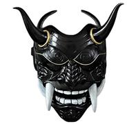 XJKLBYQ Masque Oni, Masque Hannya Japonais en Latex, Samurai Plein Visage Effrayant avec et Cornes d'ox