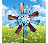 XJKLBYQ Moulin à Vent pour la Cour, 28,7x9,5 Art de Cour métallique, en métal extérieur, filateurs de Jardin, Multicolores à énergie Solaire avec Sculpture de Vent Moulin à Vent pour pelouse extérieu