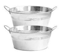 XJKLBYQ Planteur galvanisé 2pcs Grande Baignoire galvanisée Ronde avec poignées Robustes 9,76x4,33 Pouces Planteur en Zinc pour Plantation, Boissons, Seau à Glace, planteur métallique