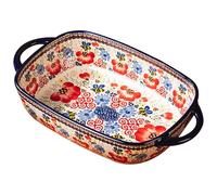 XJKLBYQ Plat de Cuisson, Plat de Four en céramique à 730 ML à la Chaleur à Deux poignées, Plat de Lasagne rectangulaire à imprimé Flor