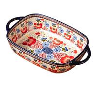 XJKLBYQ Plat de Cuisson, Plat de Four en céramique résistant à la Chaleur de 1900 ML à Deux poignées, Plat de Lasagne rectangulaire à imprimé Flor