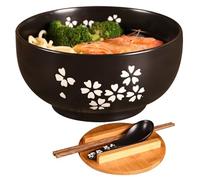 XJKLBYQ Ramen Bowl Set 1000 ML Bol de Ramen Japonais en céramique à imprimé Floral Bols de Nouilles avec Couvercle, cuillère et Baguettes Micro-Ondes pour Lave-vaisse