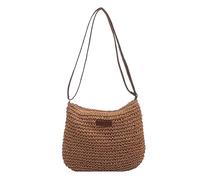 XJKLBYQ Sac de plage de paille, sacs à main de paille à épaule simple tressé, sacs d'été à bandoulière de capacité avec fermeture éclair - Khaki