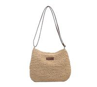 XJKLBYQ Sac de plage de paille, sacs à main de paille à épaule simple tressé, sacs d'été à bandoulière de capacité avec fermeture éclair - beige