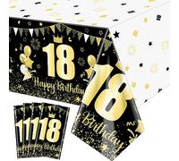 XJLANTTE 18e nappes de fête Noires et dorées - 4 pièces décorations d'anniversaire Couverture de Table rectangulaire décorations de Table d'anniversaire pour intérieur ou extérieur, 51 x 86,6 Pouces