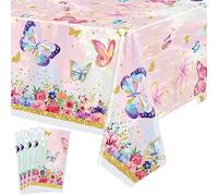 XJLANTTE 4 PCS Papillon Décorations de Nappe d'anniversaire - Nappe Rectangulaire Aquarelle Papillon pour Fille Baby Shower, Fournitures de Fête à Thème de Printemps, 51 x 86,6 Pouces, Papillon Rose