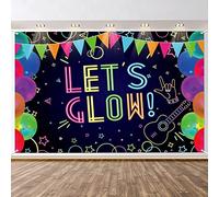 XJLANTTE Glow in The Dark Let's Glow Banner Toile De Fond Fond De Photographie sur Le Thème de La Lumière Noire Cabine Photo pour Enfants Garçon Décorations de Fête Au Néon, 71 X 47 Pouces
