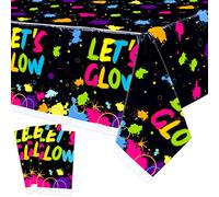 XJLANTTE Lot de 3 nappes de fête Glow Néon - Couverture de Table d'anniversaire en Plastique Let's Glow, Nappe rectangulaire Fluo imprimée sur Toute la Surface, 51''x86.6''
