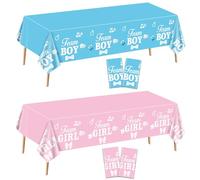 XJLANTTE Lot de 4 nappes de révélation du genre - Décoration de révélation du genre pour garçons ou filles, nappe rectangulaire rose et bleue, idées de révélation du genre, 130x220 cm(Gender Reveal-2)