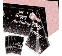 XJLANTTE pièces nappes de fête Noires et Or Rose - décorations d'anniversaire couvertures de Table rectangulaires décorations de Table d'anniversaire pour Femmes Filles Princesse, 51 x 86,6 Pouces
