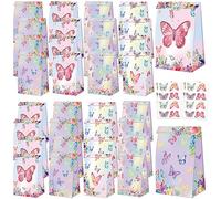 XJLANTTE Sacs cadeaux de fête papillon - 40 sacs cadeaux avec autocollants papillon, sacs en papier coloré, sacs cadeaux d'anniversaire pour fournitures de fête d'enfants.