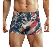 XJLAPWS sous-Vêtements pour Hommes Drapeau Américain Animal Loup sous-Vêtements Boxer Extensible pour Homme