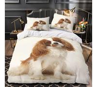 XJmoney Imprimé 3D Cavalier King Charles Spaniel Dog Ensemble De Literie avec Microfibre Super Douce Et Respirante Set De Housse De Couette 3 Pièces avec Taies d'oreiller Double（200x200cm）