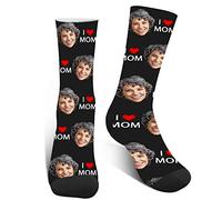 XJone Chaussettes Personnalisables Photo,Chaussettes Personnalisées Visage,Chaussettes Fantaisie Personnalisé Avec Photo,j'Aime Maman Chaussette pour Femme,Cadeau Fete Des Meres