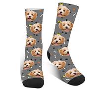 XJone Chaussettes Personnalisées pour Chien avec Photo, Chaussettes avec la Photo de Votre Animal sur les Pattes et Os, gris, Taille unique