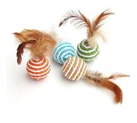 XJPXFQ 1pc Chat Jouet Bâton Plume Baguette avec Cloche Souris Cage Jouets Artificiel Coloré Chat Teaser Jouet Fournitures for Animaux De Compagnie Couleur Aléatoire(Feather sisal Ball)