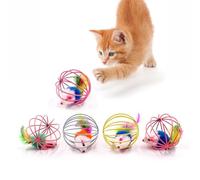 XJPXFQ 1pc Chat Jouet Bâton Plume Baguette avec Cloche Souris Cage Jouets Artificiel Coloré Chat Teaser Jouet Fournitures for Animaux De Compagnie Couleur Aléatoire(Suction Cup Ball)