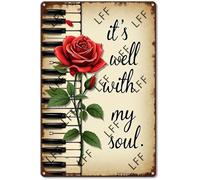 XJPXFQ Plaque en métal vintage avec rose rouge assise sur le dessus d'un clavier de piano - 20,3 x 30,5 cm